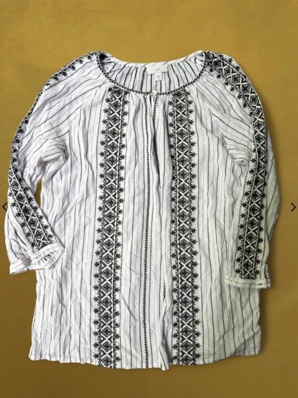 J. Jill White Tunic with Black Embroidered Stripes